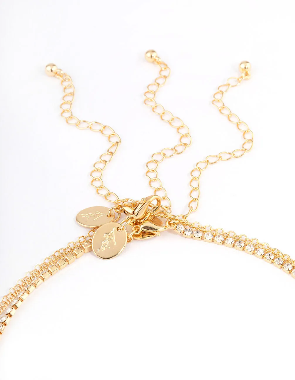 Gold Plated Cup Chain Diamante & Freshwater Pearl Layered Necklace