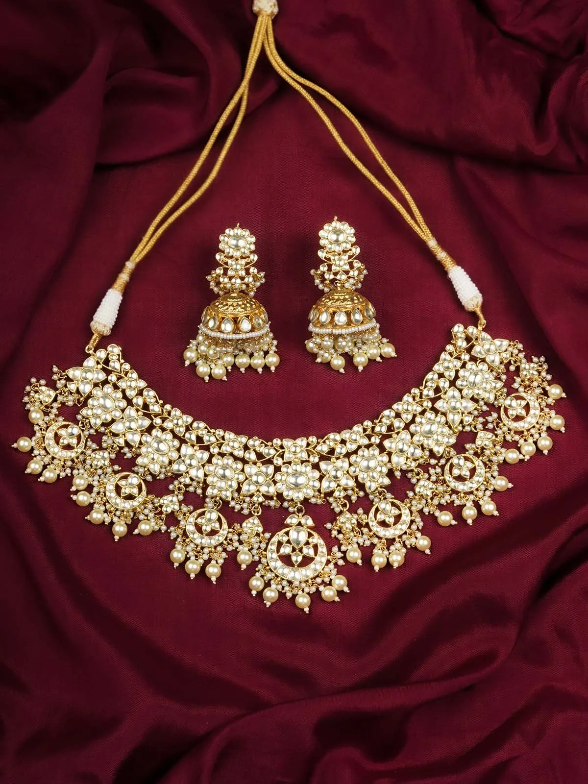 Gold Plated Jadau Kundan Necklace Set - MS2041