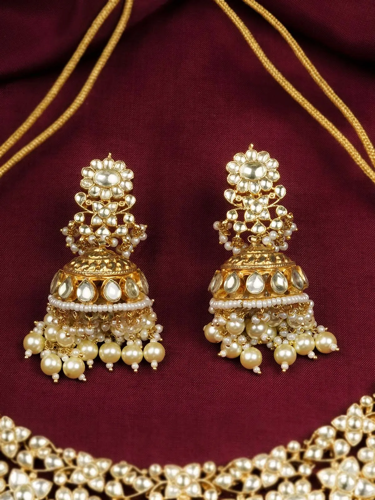 Gold Plated Jadau Kundan Necklace Set - MS2041