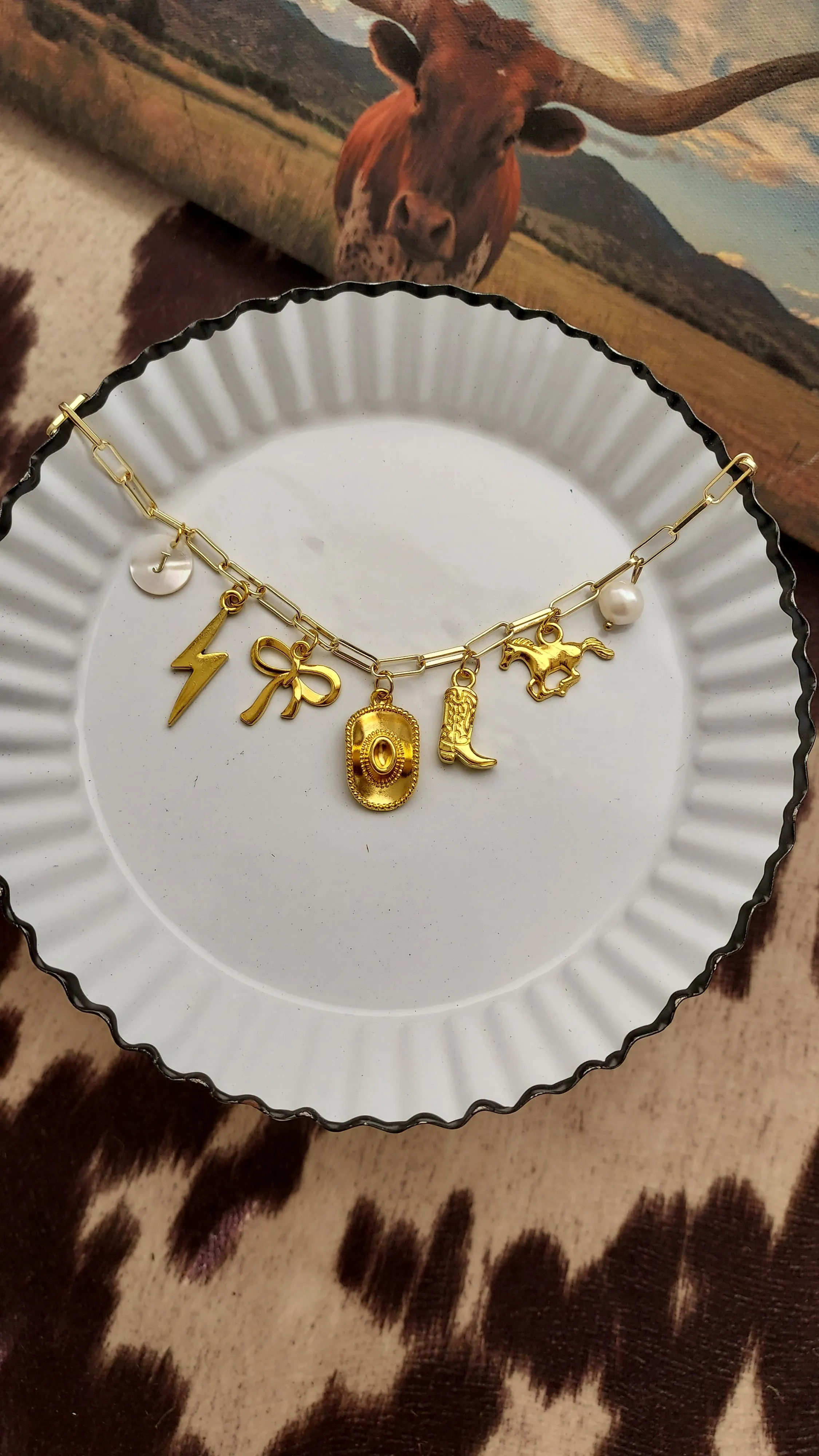 Golden cowgirl charmed necklace