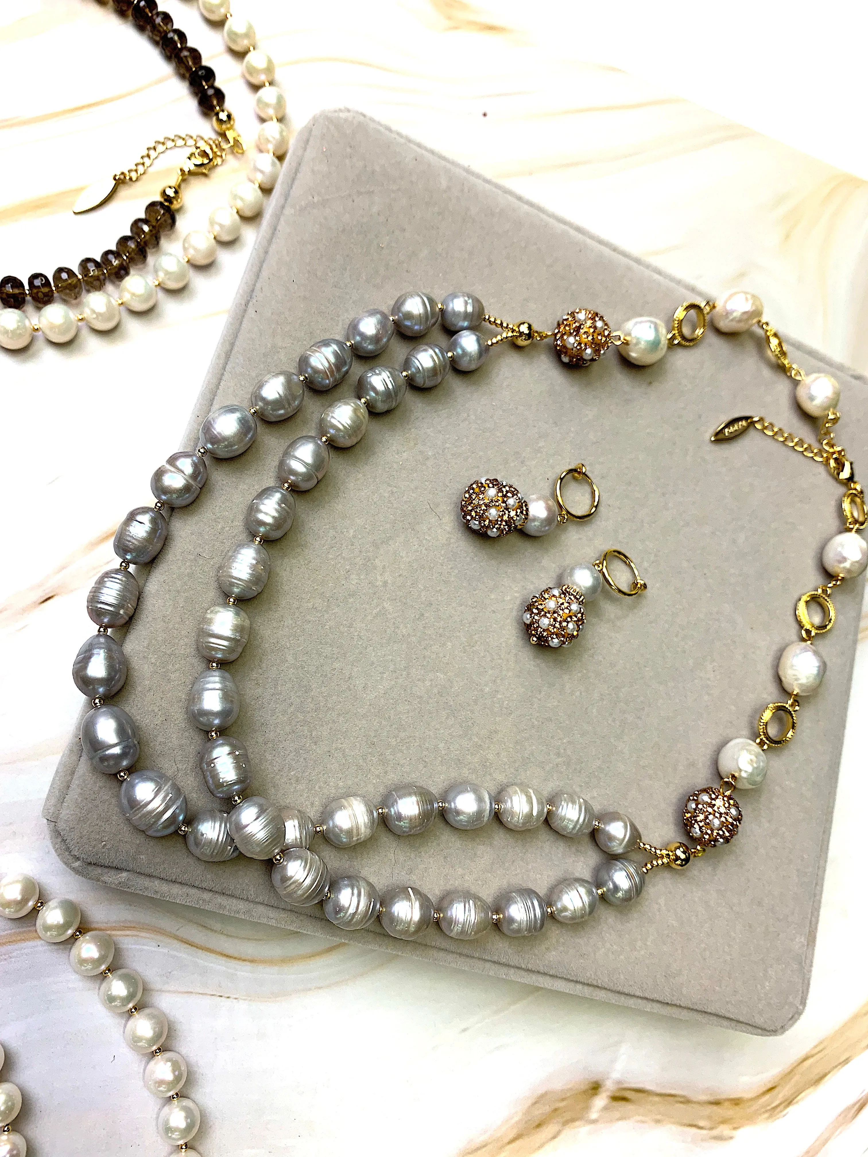 Gray Freshwater Pearls Double Strands Necklace FN023