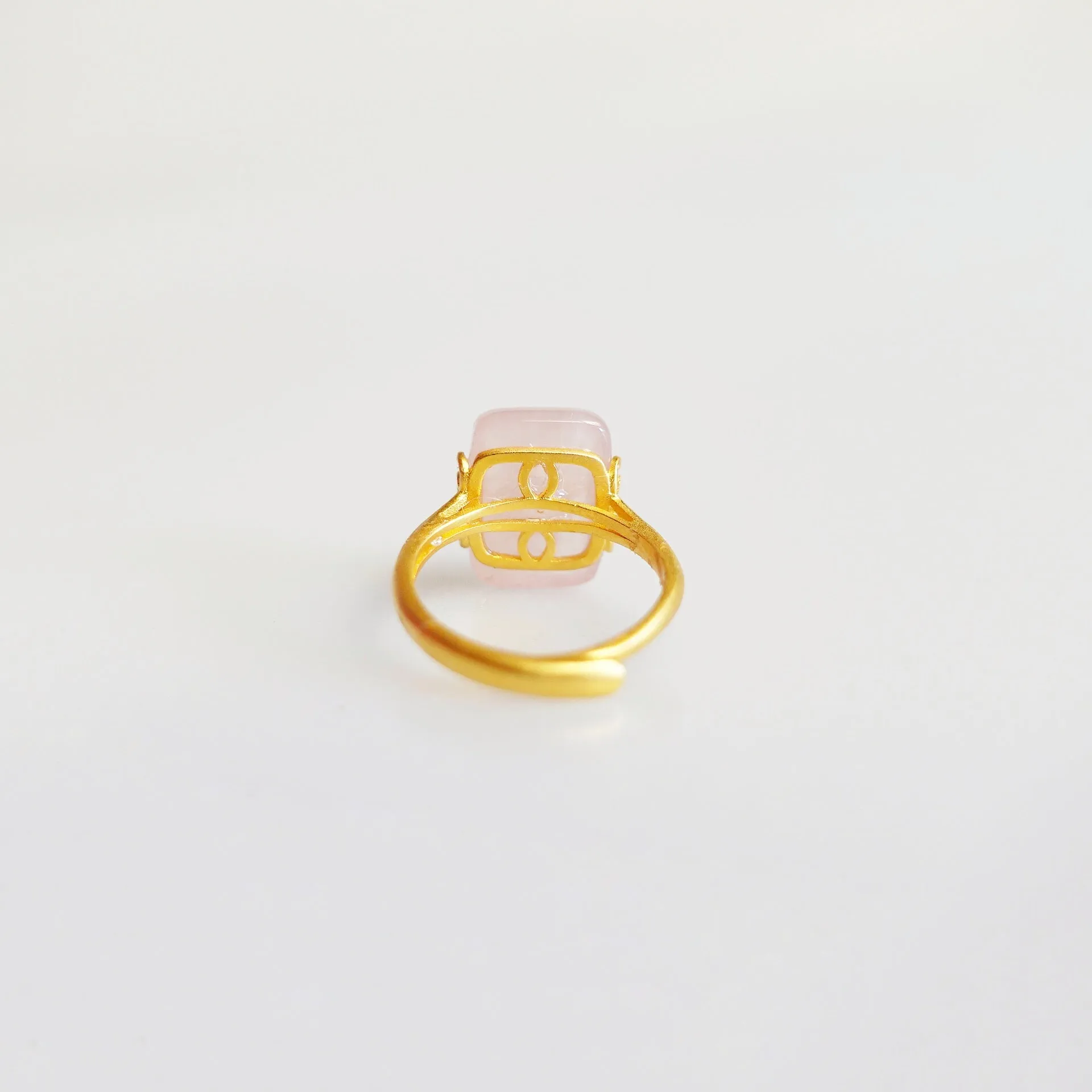 Handmade Rectangle Rose Quartz Ring Gold