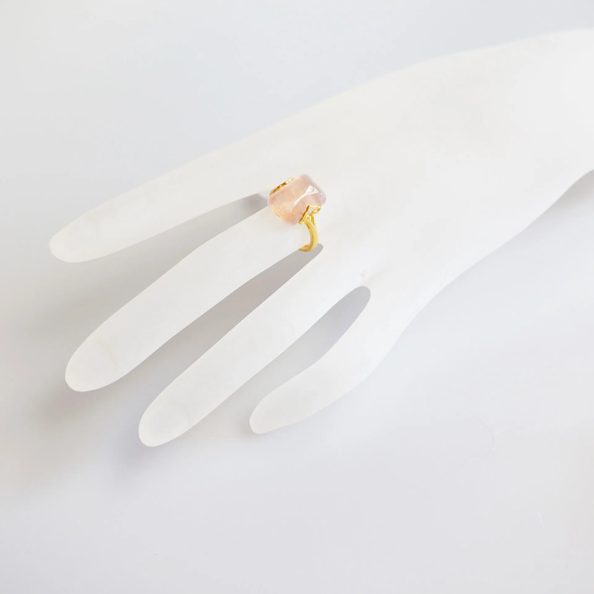 Handmade Rectangle Rose Quartz Ring Gold