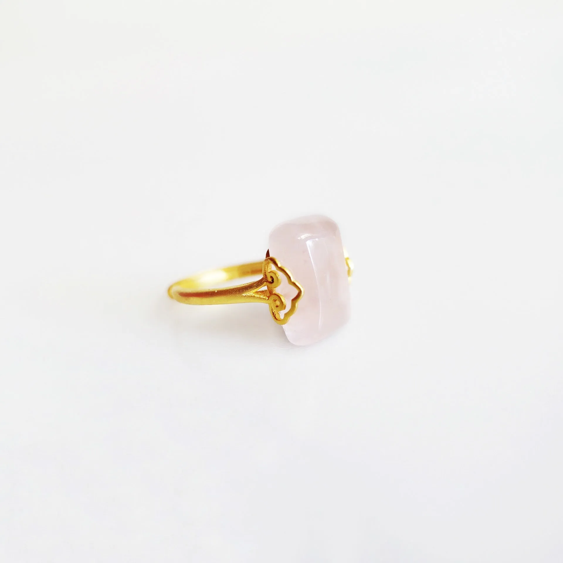 Handmade Rectangle Rose Quartz Ring Gold