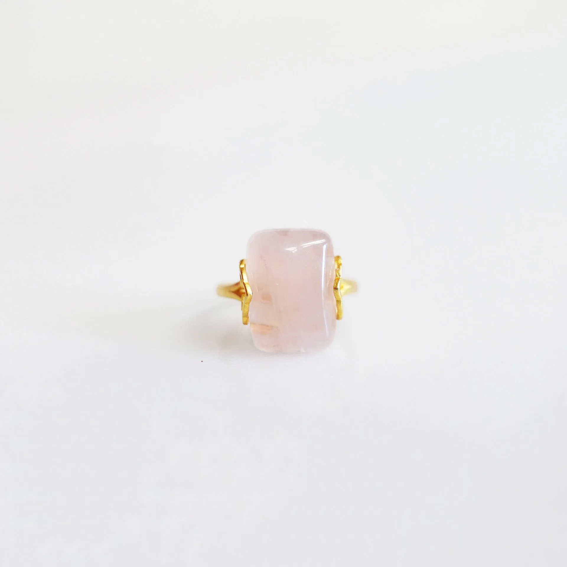 Handmade Rectangle Rose Quartz Ring Gold