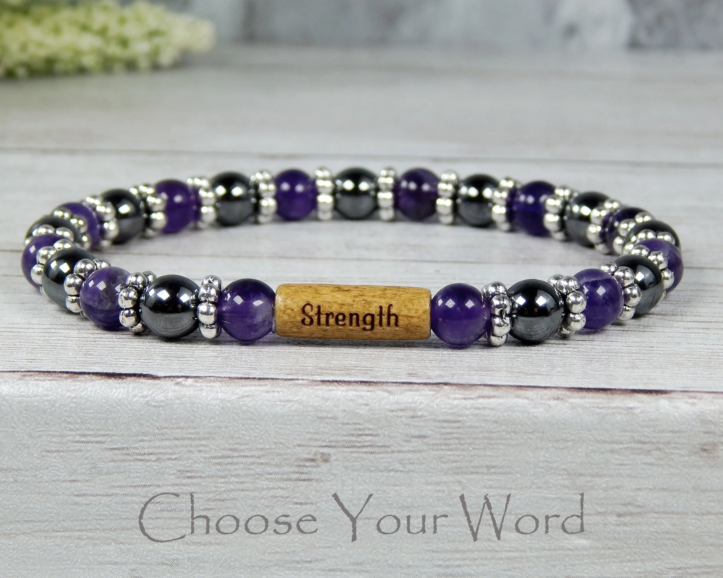 Inspirational Jewelry for Women - Amethyst Bracelet with Word Bead