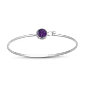 Jewelili Sterling Silver With Round Amethyst Bangle Bracelet