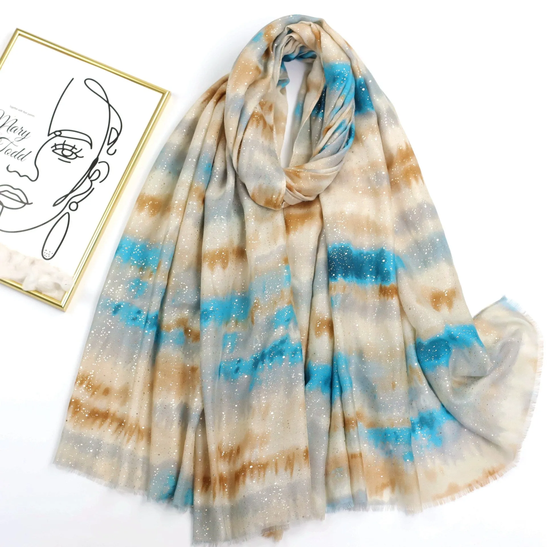 JY230316 hot stamping Color gradient printed scarf