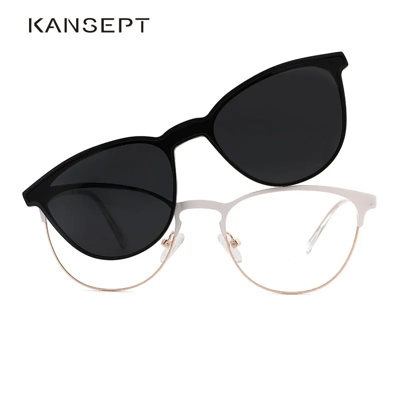 Kansept Women's Full Rim Cat Eye Acetate Eyeglasses Clip On Sunglasses Dp33104