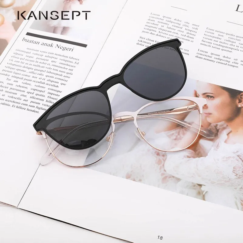 Kansept Women's Full Rim Cat Eye Acetate Eyeglasses Clip On Sunglasses Dp33104