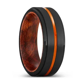 KITCHENER | Snake Wood, Black Tungsten Ring, Orange Groove, Stepped Edge