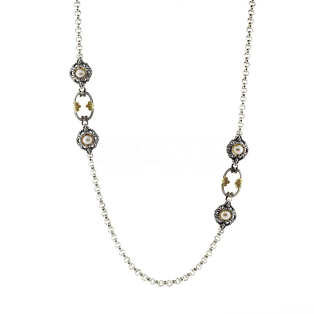 Konstantino Nykta Silver and 18K Gold 2-Station Pearl Necklace