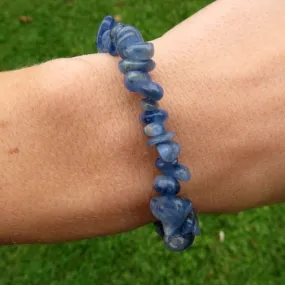 Kyanite Bracelet | Blue Beaded Stone Bracelet w/ Crystal Chips