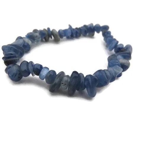 Kyanite Bracelet | Blue Beaded Stone Bracelet w/ Crystal Chips