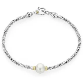 LAGOS 3mm Luna Cultured Pearl Caviar Bracelet in Sterling Silver and 18kt Yellow Gold Size M