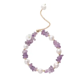 Lavender Amethyst and Freshwater Pearl Bracelet - Sterling Silver Charm