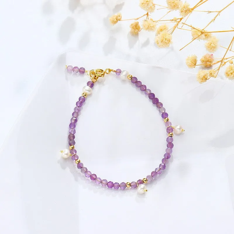 Lavender Amethyst and Moonlight Pearl Sterling Silver Bracelet