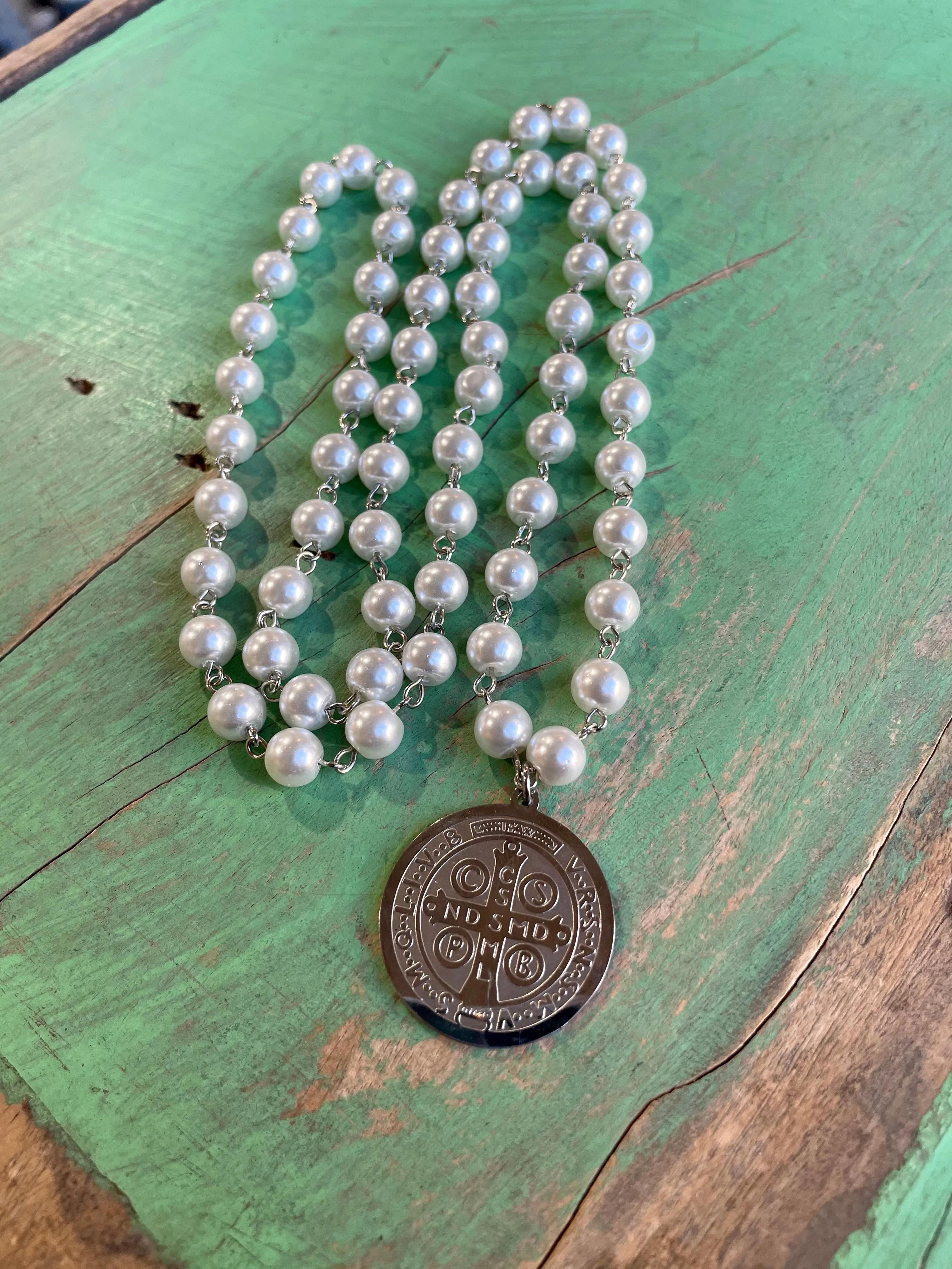 Long Pearl St Benedict Necklace and Earrings