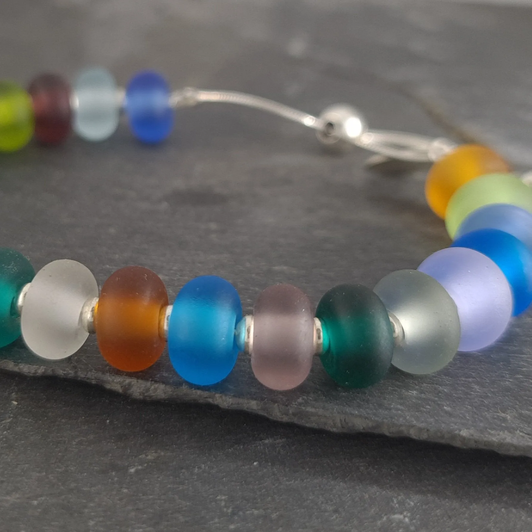 Mae, Frosted Glass and Silver Adjustable Bracelet - Gradient Collection