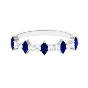 Marquise Blue Sapphire and Diamond Half Eternity Ring