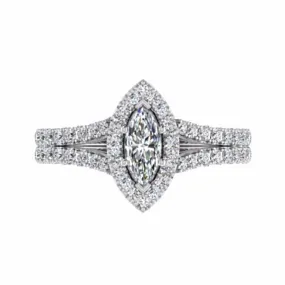 Marquise Halo Diamond Split Shank Engagement Ring 18K Gold