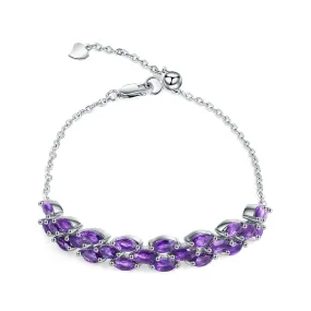 Marquise Shape Natural Amethyst Silver Bracelet