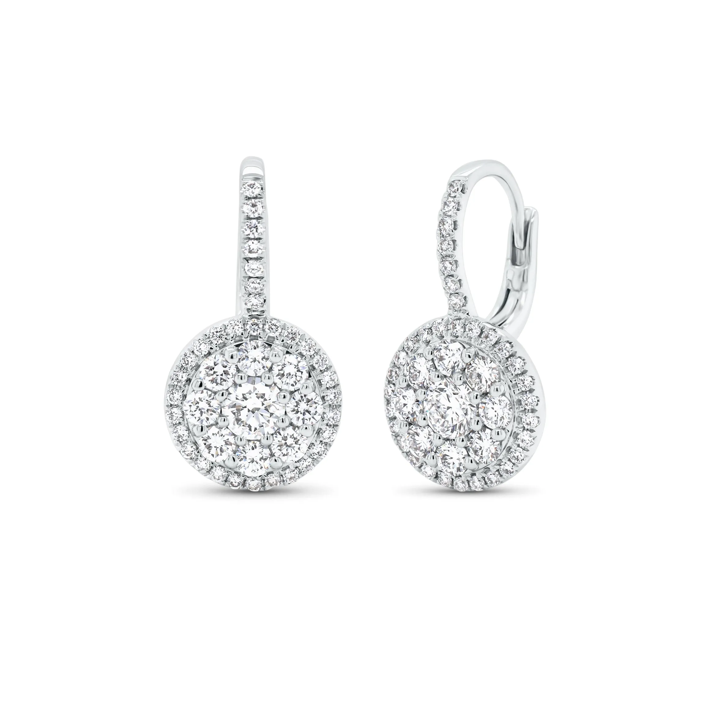 Medium Diamond Round Cluster Lever-Back Earrings