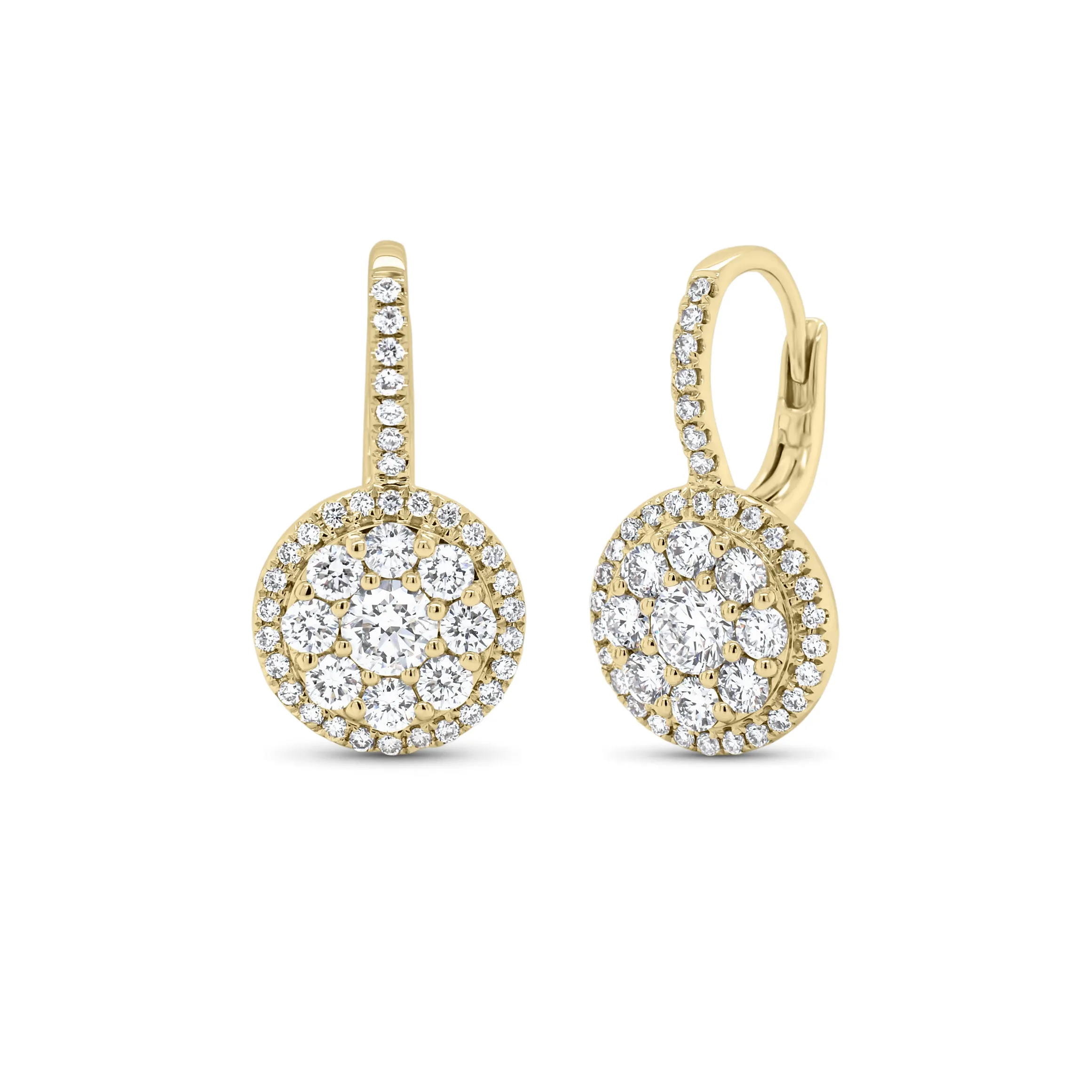 Medium Diamond Round Cluster Lever-Back Earrings