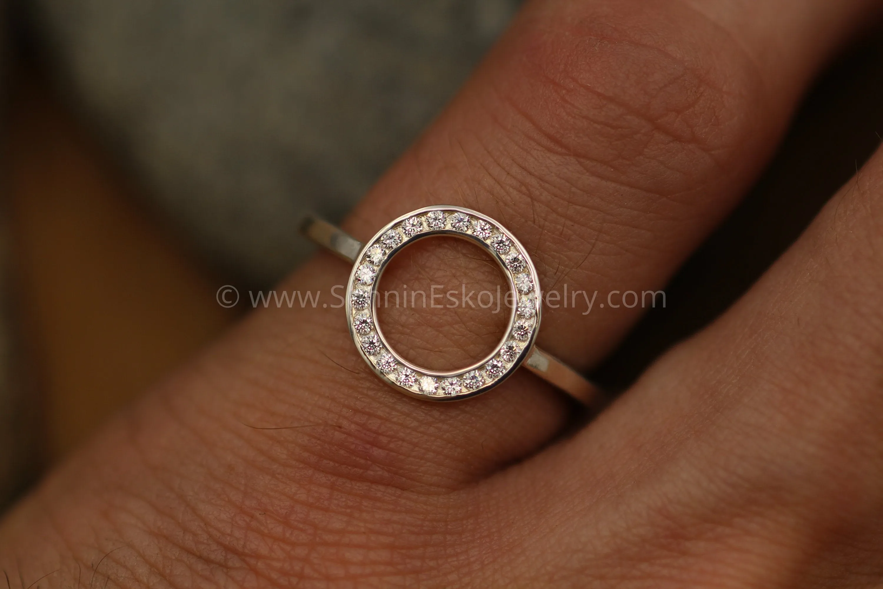 Moissanite Moon Ring - Channel Wedding Ring in 14 kt Gold - Glossy Finish