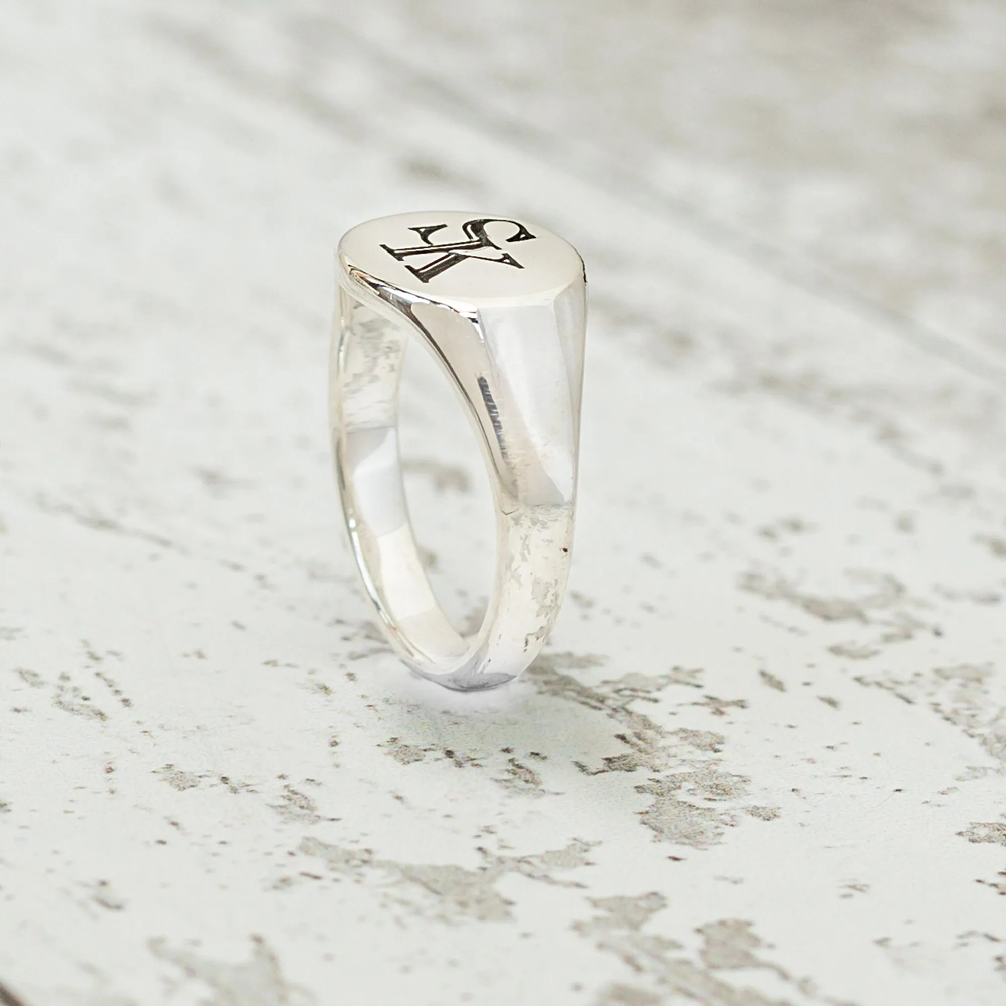 Monogram Initials Round Silver Signet Ring - 2 Initials