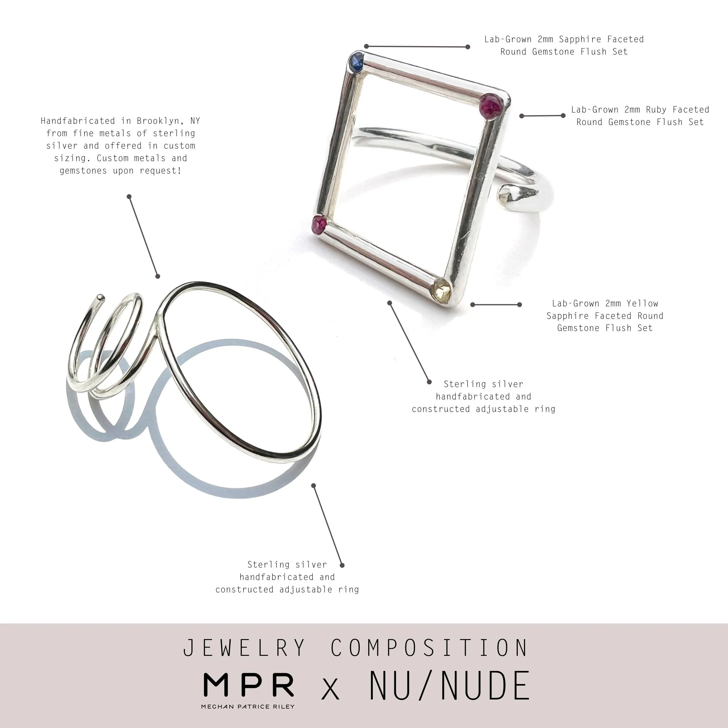 MPR X NU/NUDE Double Perpendicular Tuyau Ring with Stone