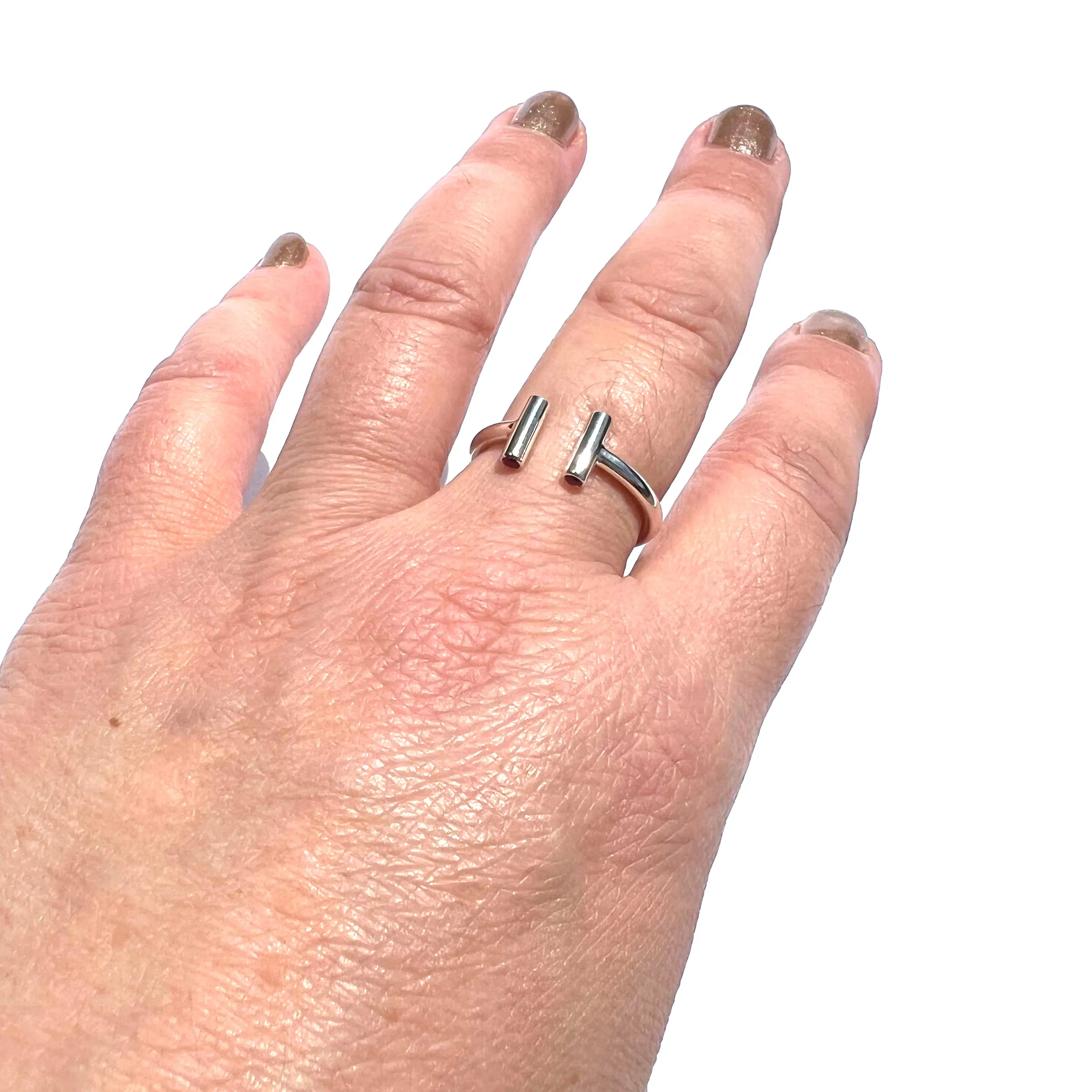 MPR X NU/NUDE Double Perpendicular Tuyau Ring with Stone