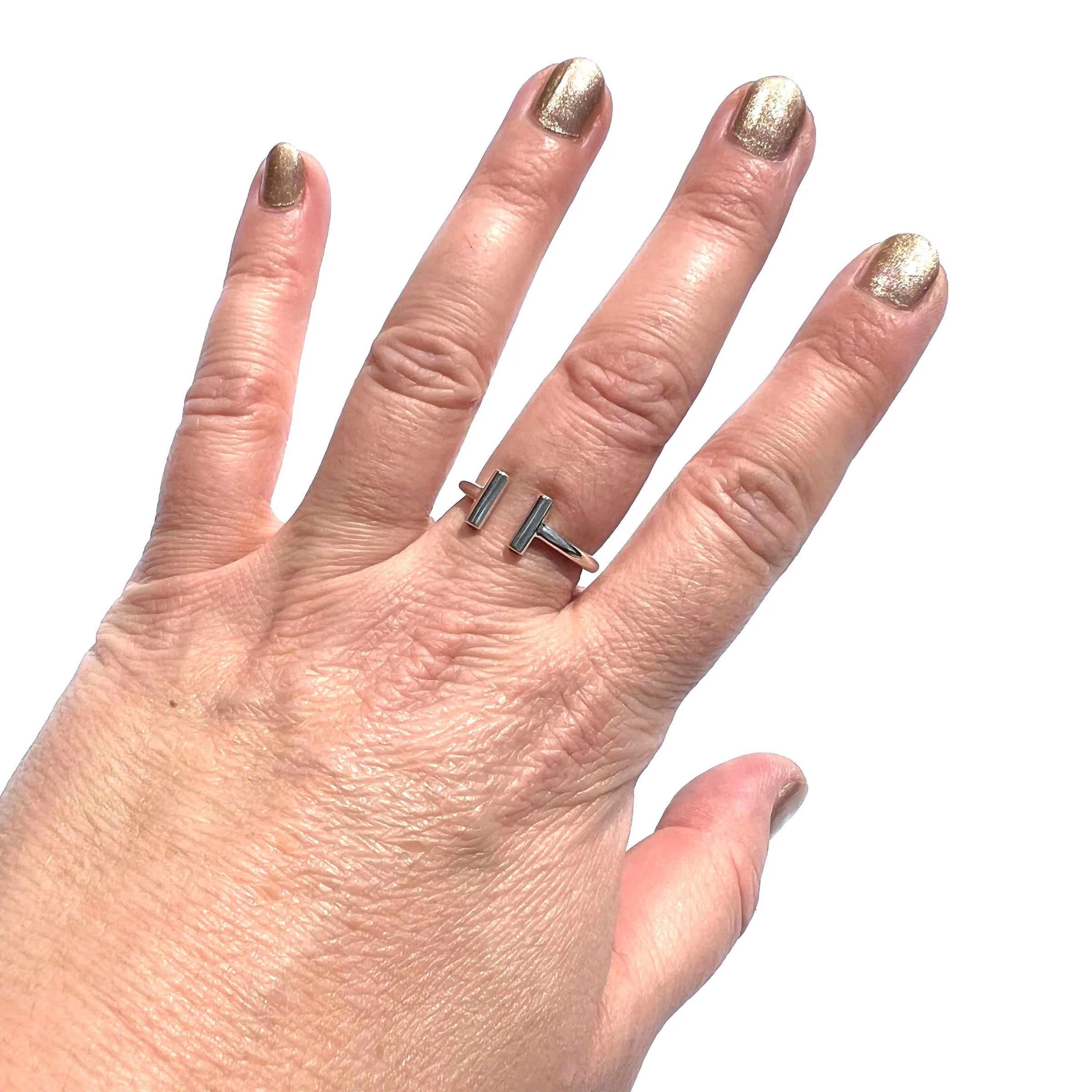 MPR X NU/NUDE Double Perpendicular Tuyau Ring with Stone