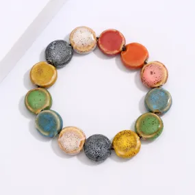 Multicolored Beaded Ceramic Flower Glaze Ethnic Bracelet