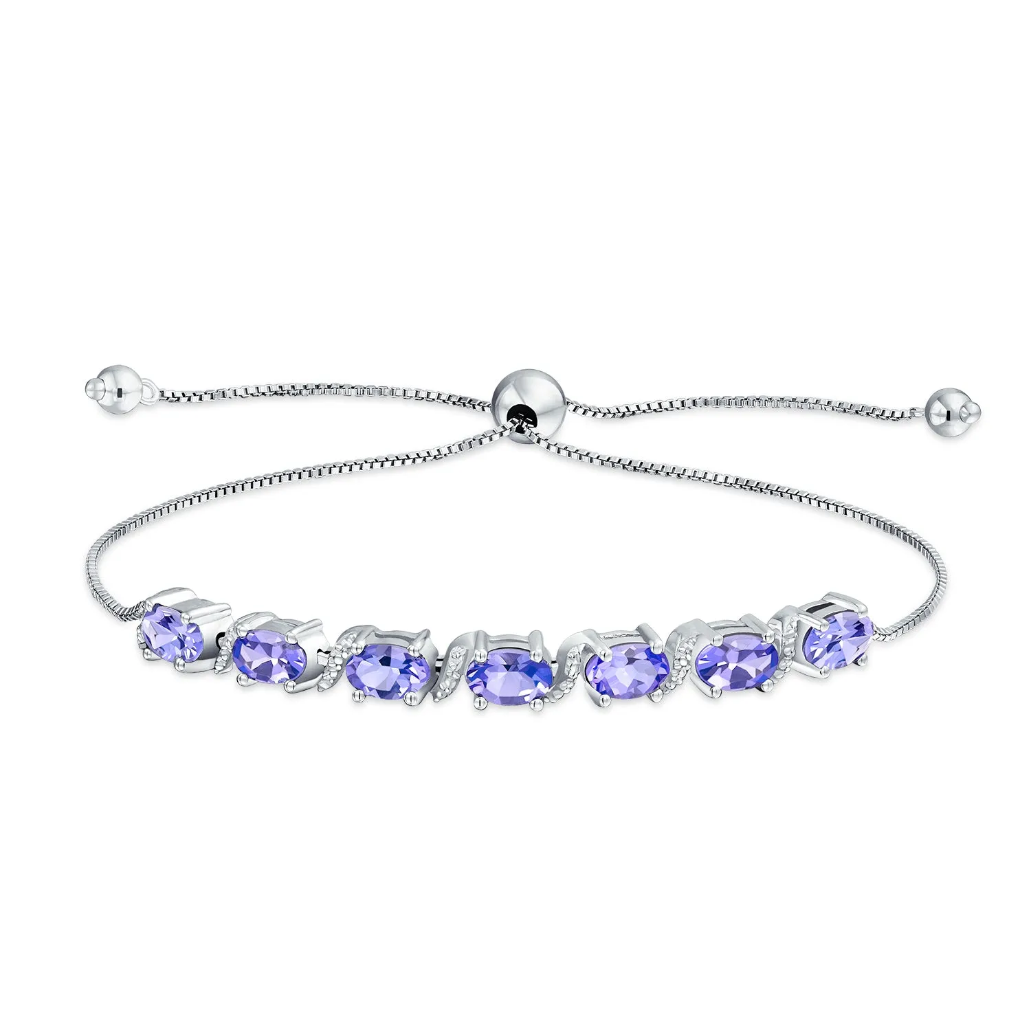 Natural Amethyst & Tanzanite Tennis Bracelet Emerald & Sapphire Sterling Silver