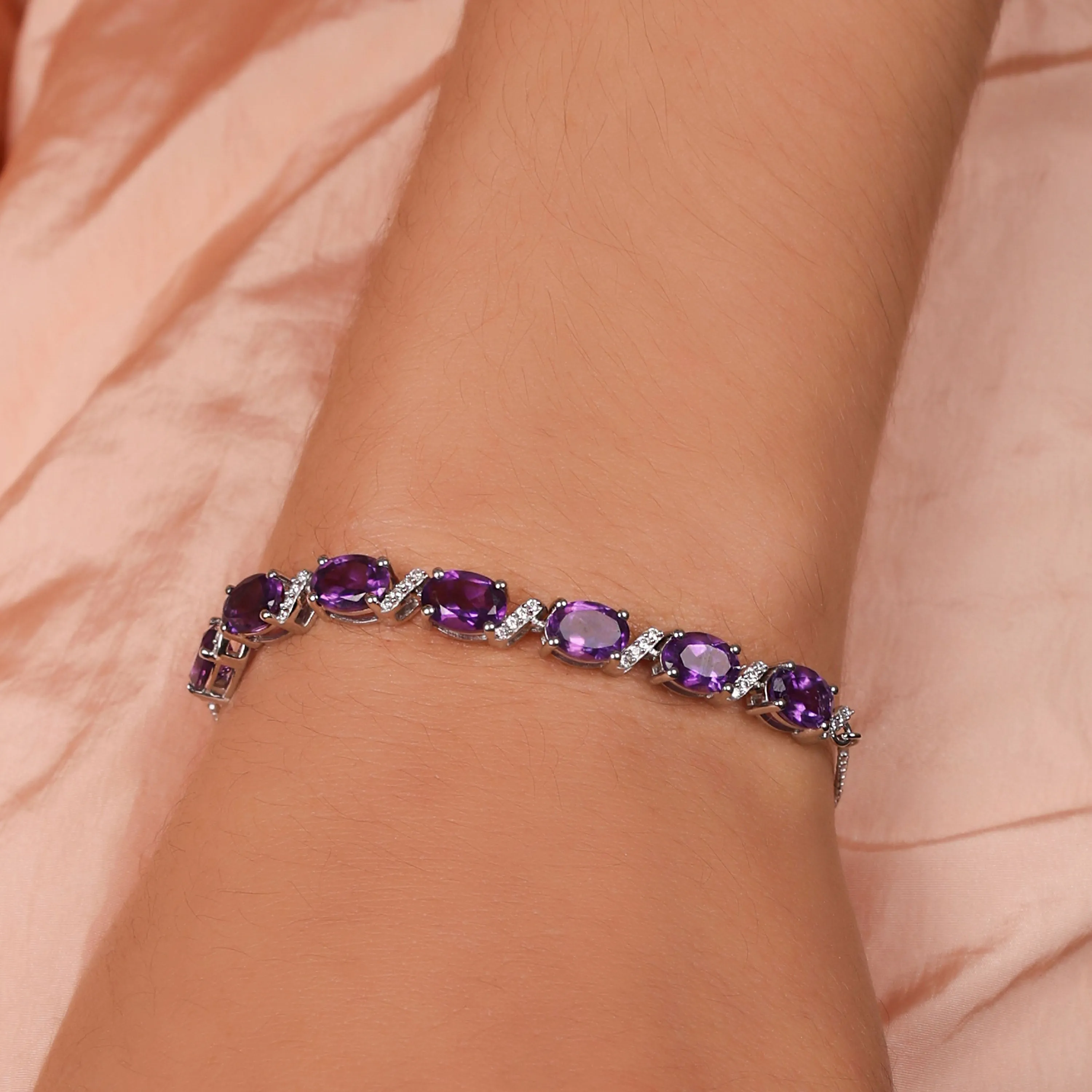 Natural Amethyst & Tanzanite Tennis Bracelet Emerald & Sapphire Sterling Silver