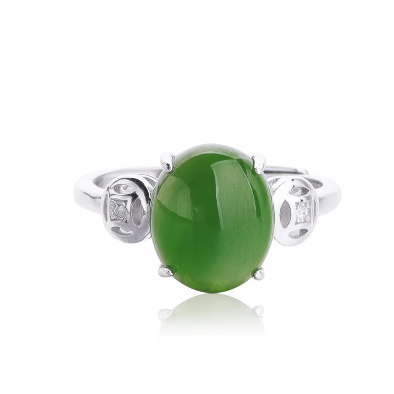 Natural Jade Ring Nephrite Silver Adjustable Ring ZNRG103