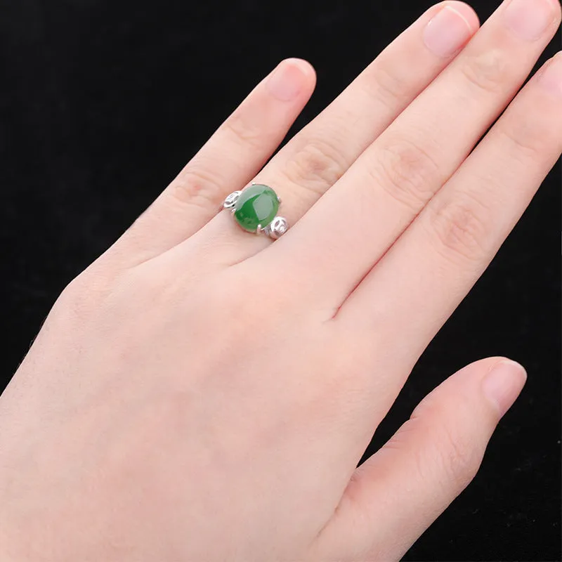 Natural Jade Ring Nephrite Silver Adjustable Ring ZNRG103