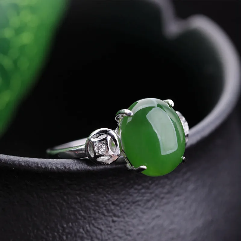 Natural Jade Ring Nephrite Silver Adjustable Ring ZNRG103