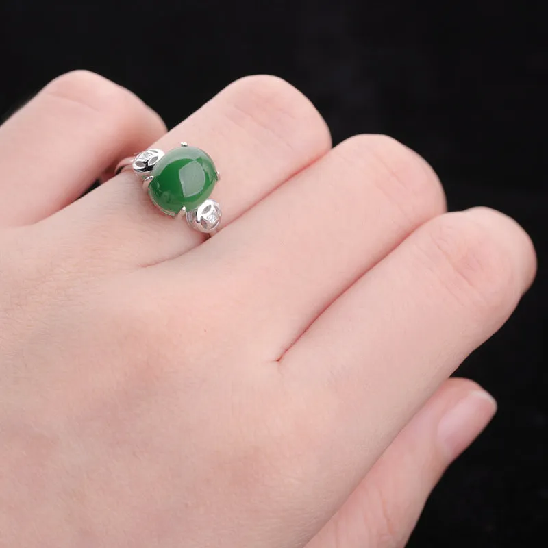 Natural Jade Ring Nephrite Silver Adjustable Ring ZNRG103