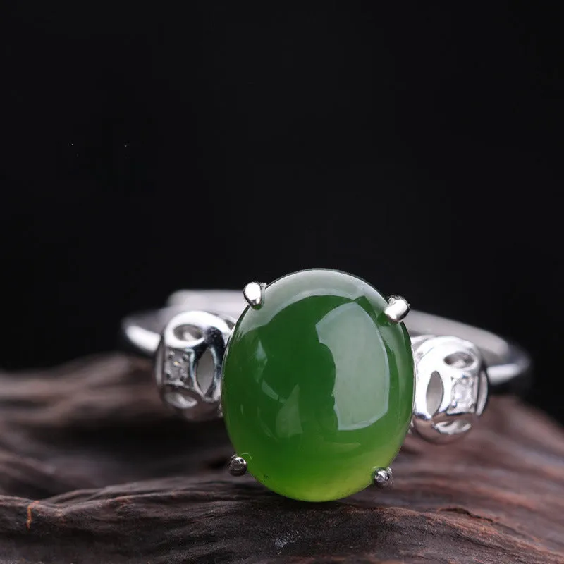 Natural Jade Ring Nephrite Silver Adjustable Ring ZNRG103