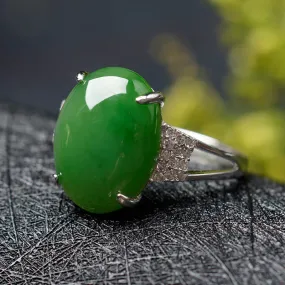 Natural Jade Ring Nephrite Silver Zircon Adjustable Ring ZNRG132