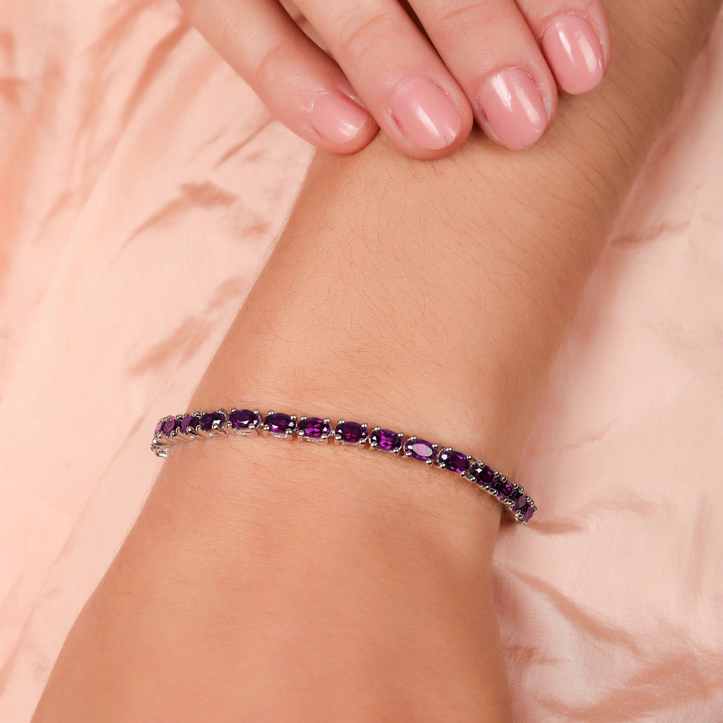 Natural Purple Amethyst Tennis Bracelet in Sterling Silver February Birthstone