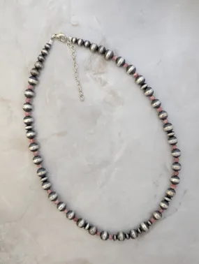 Navajo Pearls & Rhodochrosite 8mm Necklace Sterling Silver