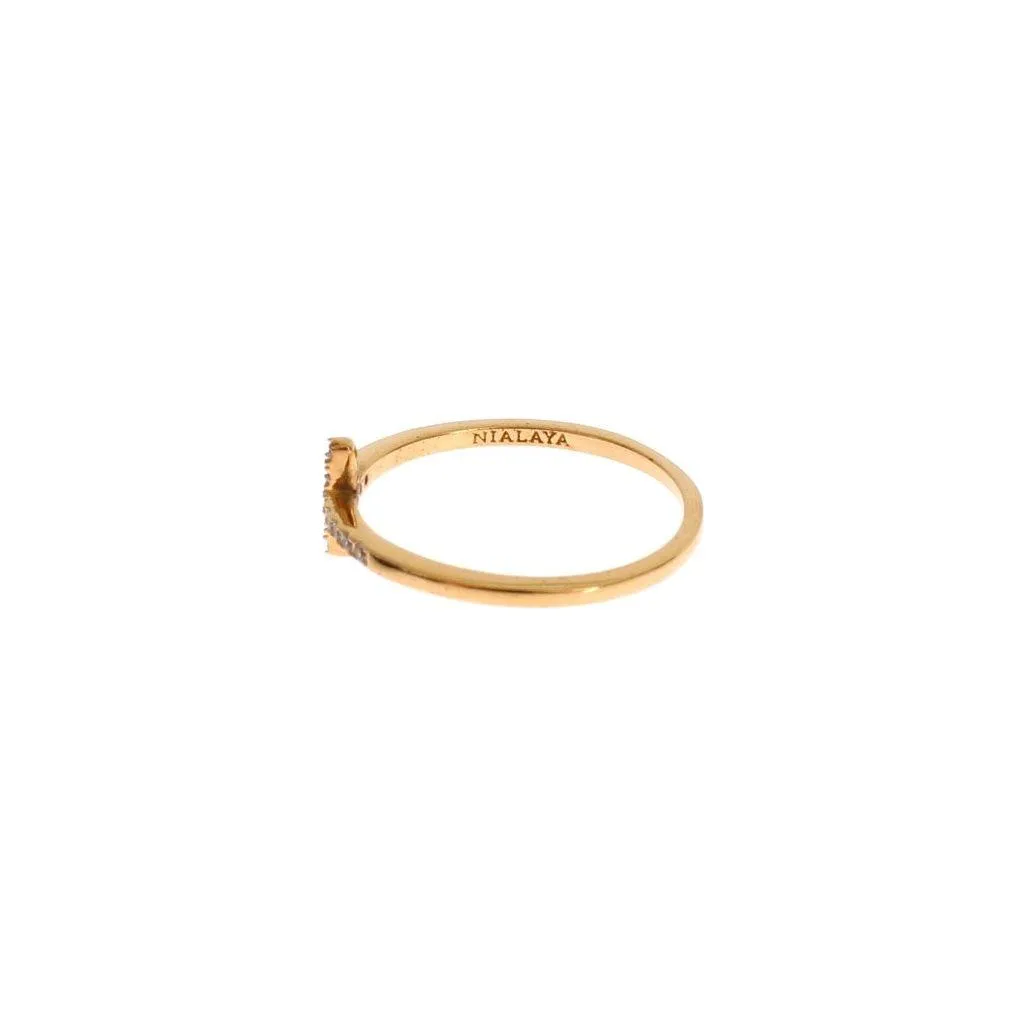 Nialaya Chic Handmade Golden CZ Crystal Ring