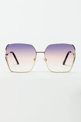 Oversized Square Metal Sunglasses In Purple Gradient Lens