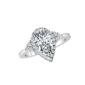 Pear Shaped Diamond Ring With Halo and Side Accents