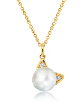 Pearl Cat With Stone Ears 16'' Extending Necklace