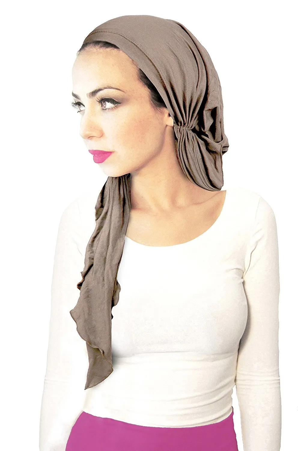 Pre-tied Headwear Versatile Adjustable Ties Taupe Bandana Tichel Head-scarf - 039