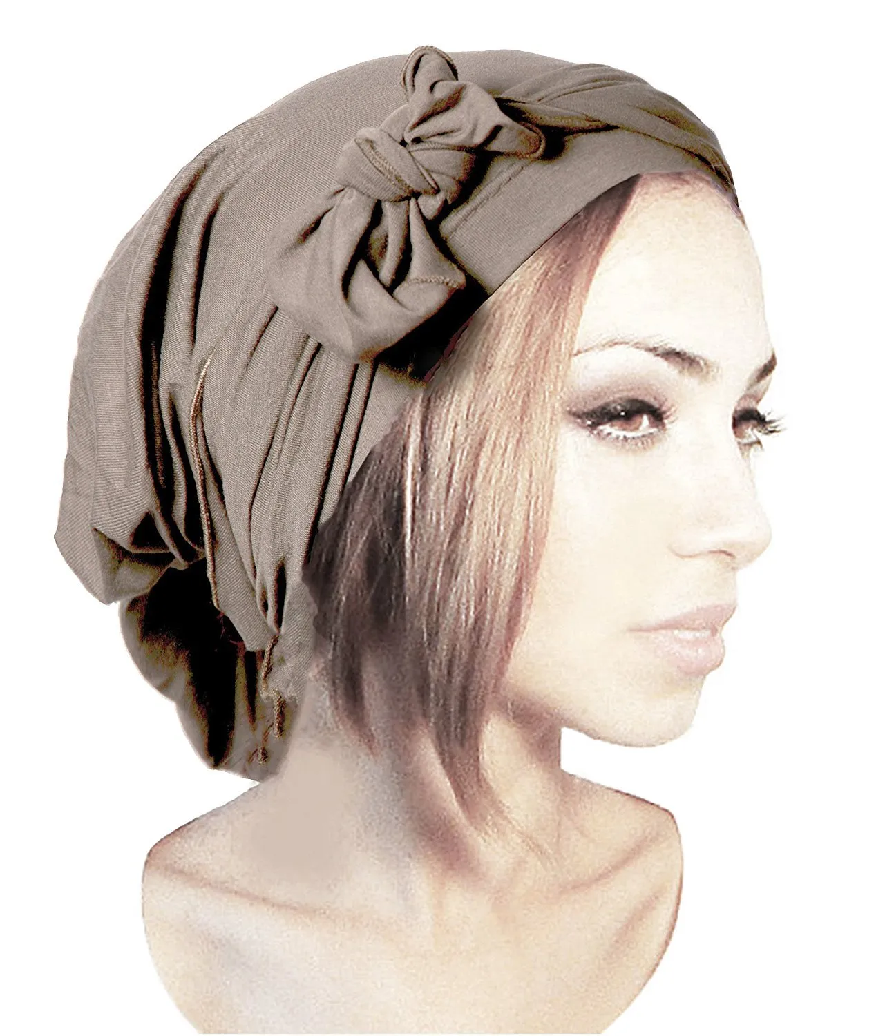 Pre-tied Headwear Versatile Adjustable Ties Taupe Bandana Tichel Head-scarf - 039